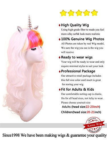 Colourful Unicorn Wig With Silver Horn | Fancy Dress | White, Rainbow Fringe