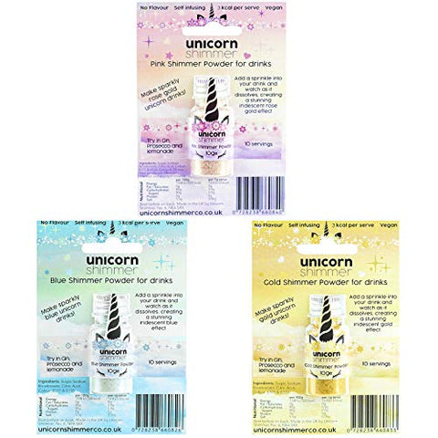 Unicorn Shimmer Edible Glitter Shimmer Powder Selection Pack 3 x 10 Grams | Gift Set