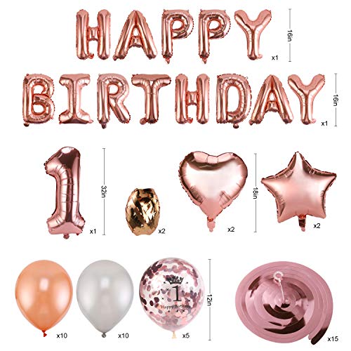 1st Birthday Girl Decorations, Rose Gold Decorations Kit - Baby Girl 1st Birthday Party Supplies