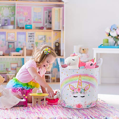 Kids Floral Unicorn Toy Storage Basket 