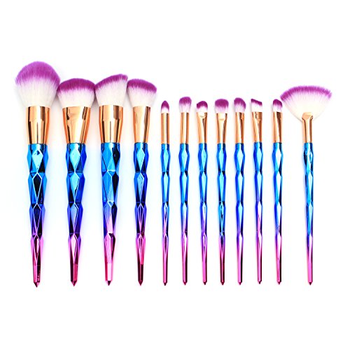 Rainbow unicorn make up brush set 12 pieces. Ideal present or gift. Make up professional set.