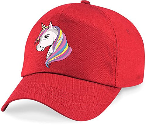 Girl's Unicorn Cap Baseball Cap Kids Rainbow - Bright Red