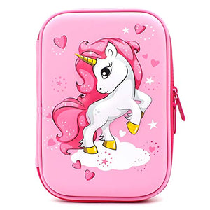 Flying Unicorn Embossed Cute Hardtop Pencil Case - Perfect For School (Pink)