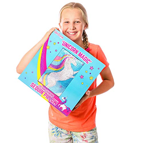GirlZone: Magical Unicorn Reversible Sequin Pillow For Girls | Pink, Purple, Turquoise, Silver