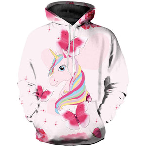Unicorn Butterfly Hoodie For Women - White and Pink