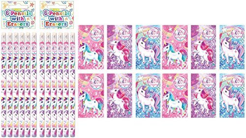 Unicorn Party Fillers - Unicorn Notebooks & Unicorn Pencils (12 Pack)