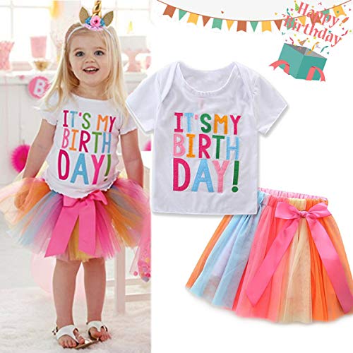 Baby Girls Birthday Tutu Outfit | Toddler Cake Smash | Unicorn Rainbow Ballet Tulle Dress