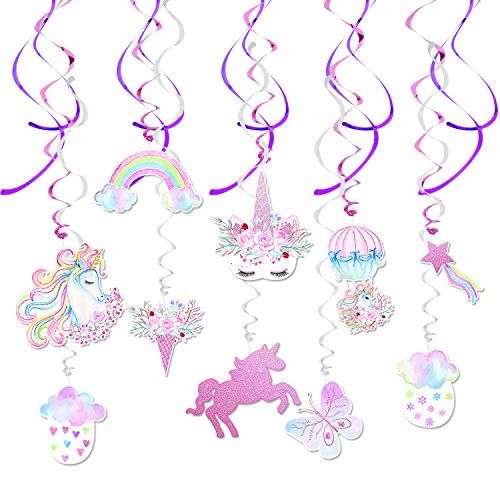 Unicorn Hanging Swirl Decorations | Magic Rainbow Unicorn Themed Party Supplies 