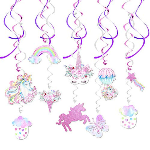 Unicorn Hanging Swirl Decorations | Magic Rainbow Unicorn Themed Party Supplies 