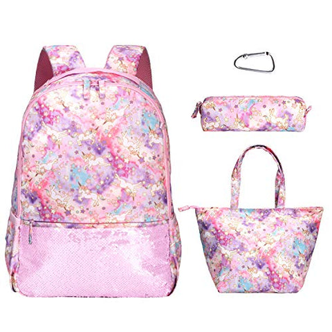 Unicorn Backpacks With Lunch Bag, Pencil Case | 3 In 1 Set | Pastel Coloured 