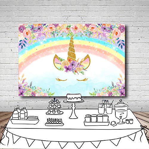 Rainbow Unicorn Photo Studio Booth Background | Cake Smash, Birthday Party, Baby Shower | 7 x 5ft