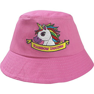 Girl's Pink Rainbow Unicorn Bucket Style Summer Sun Hat (Pink Fizz)