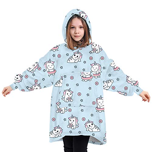 Segorts Hoodie Blanket for Kids, Oversized Hoodie,Print Sweatshirt with Front Big Pocket Soft Warm Wearable Blanket for Kids (Unicorn)