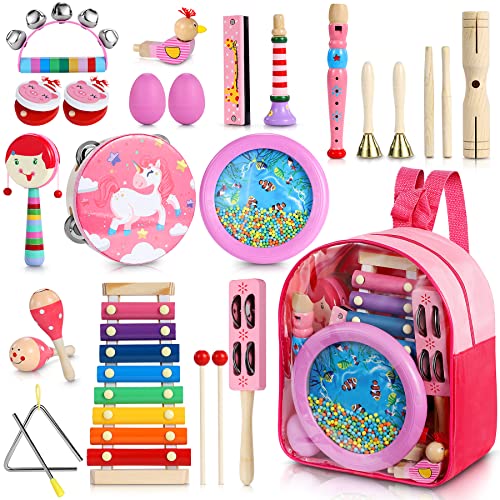 Jojoin Toddler Unicorn Musical Instruments Set | 25 Pcs Wooden Percussion Toys | Ages 3+