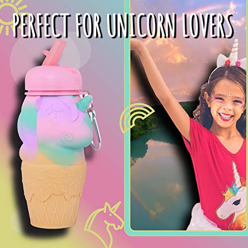Kids Water Bottle Unicorn | 500ml | Collapsible Girls Water Bottle | Unicorn Gift