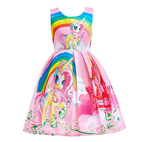 Girls Rainbow Unicorn Dresses | Pink & Multicoloured 
