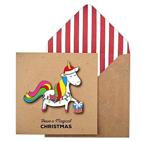 Christmas Unicorn Handmade Greeting Card
