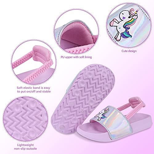 Pink Holographic Unicorn Girls Sliders 