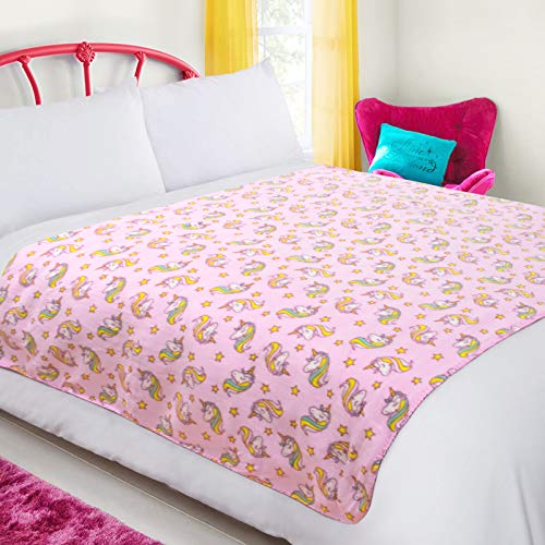 Kids Unicorn Bed Throw, Pink, Multicoloured