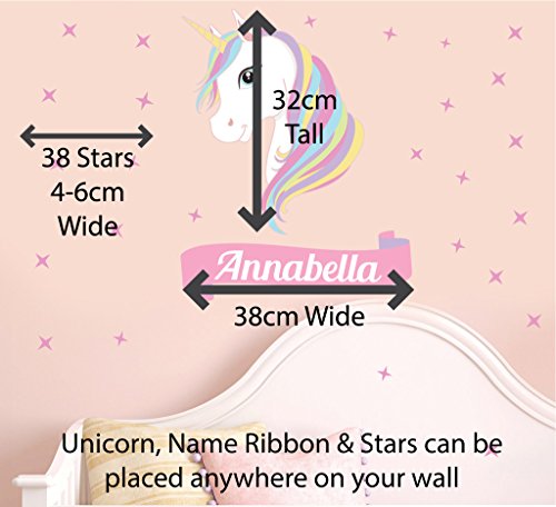 Personalised unicorn wall stickers, with name for a childs bedroom, nursery, playroom. Unicorn wall feature, wall decor.