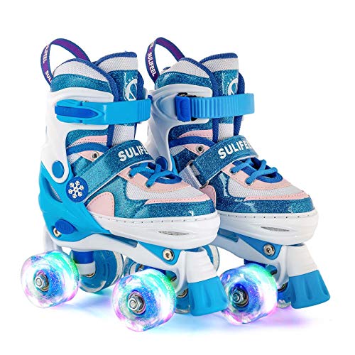 Kids Adjustable Inline Skates With Light-Up Wheels - Sizes 11C-7.5 US, ABEC-7 Bearings, Triple Protection For Beginners