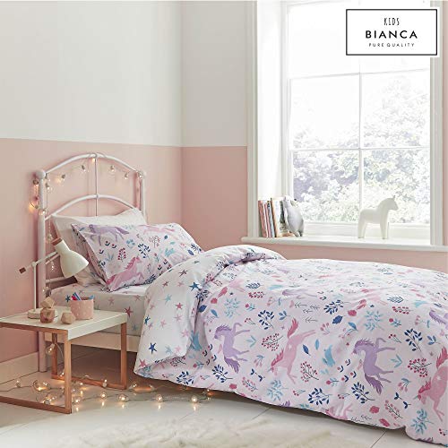 Woodland Unicorn And Stars Cotton Print Single Duvet Set Pink | Catherine Lansfield