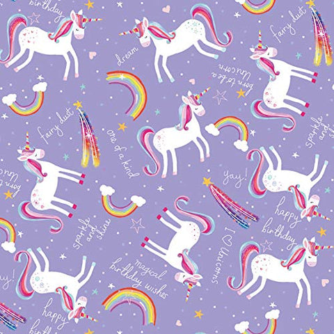 Unicorn Gift Wrap/Wrapping Paper Pack, 2 Sheets & 2 Tags