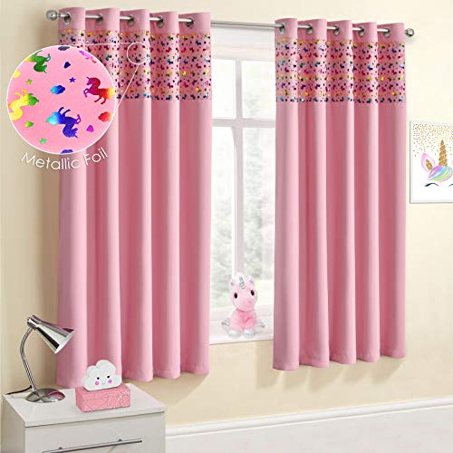 Mid Length Unicorn Curtains | Pink & Rainbow 