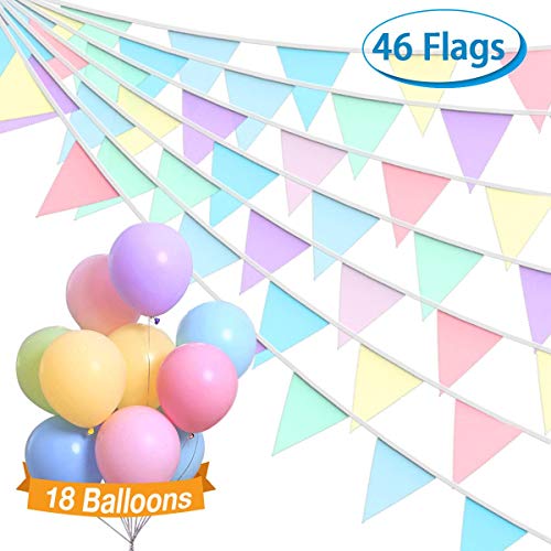 Macarons Unicorn Fabric Bunting + 18 Pastel Balloons | Unicorn Party Decorations 