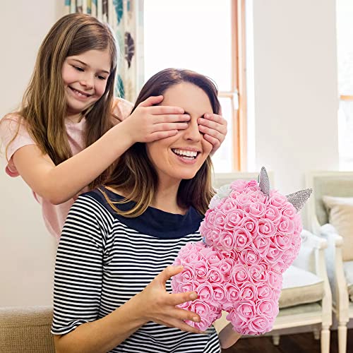 Artificial Pink Flower Unicorn Decorative Model 