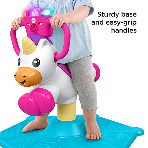 Fisher-Price Bounce and Spin Unicorn, Stationary Musical Ride-On Toy, Multi-colour