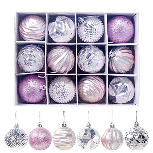 12pcs Christmas Tree Baubles, Christmas Balls Decoration | Pink, Silver