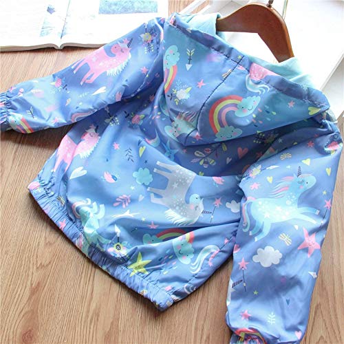 Girls Hooded Rainbow Unicorn Waterproof Jacket | Blue