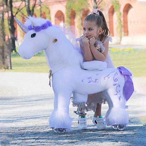 Amazing Ride on Unicorn | White & Purple Plush | PonyCycle® 