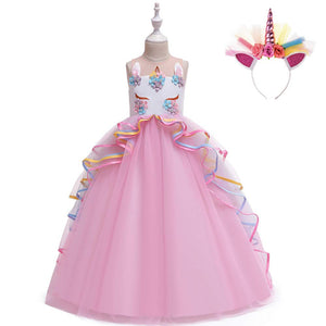 Unicorn Rainbow Flower Special Occasion Party Dress - Pink