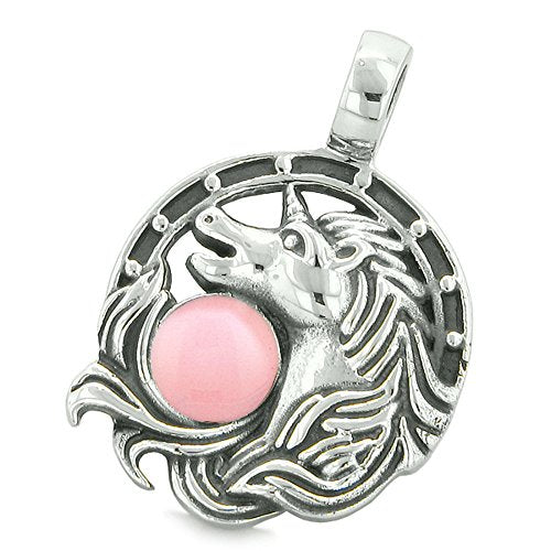 unicorn amulet necklace pink