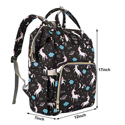 Baby Changing Bag | Unicorn Themed | Back Pack | Black Multi-Coloured