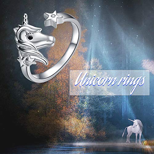 Pretty Unicorn And Star Silver Ring 