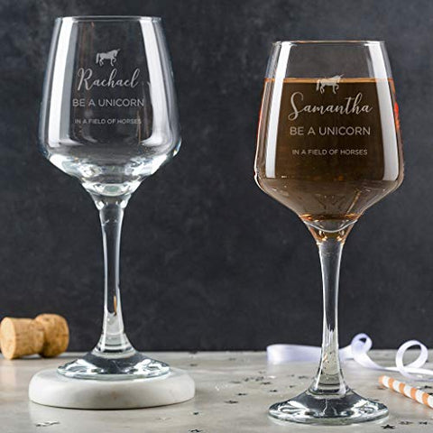 Personalised Unicorn Wine Glass Gift - Engraved With Name 
