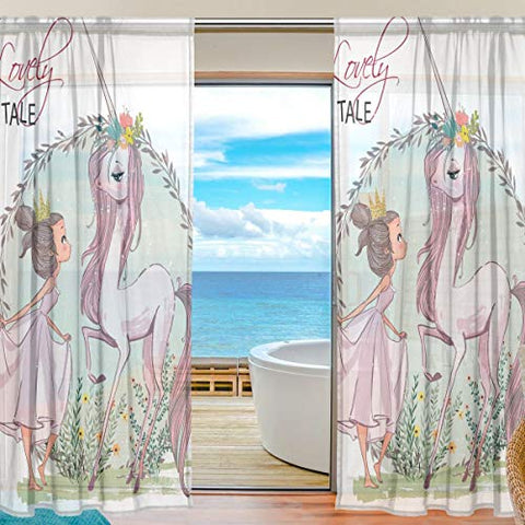 Unicorn and Girl Curtain Panels Sheer Voile