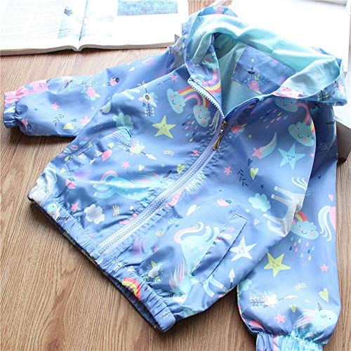 Girls Hooded Rainbow Unicorn Waterproof Jacket | Blue