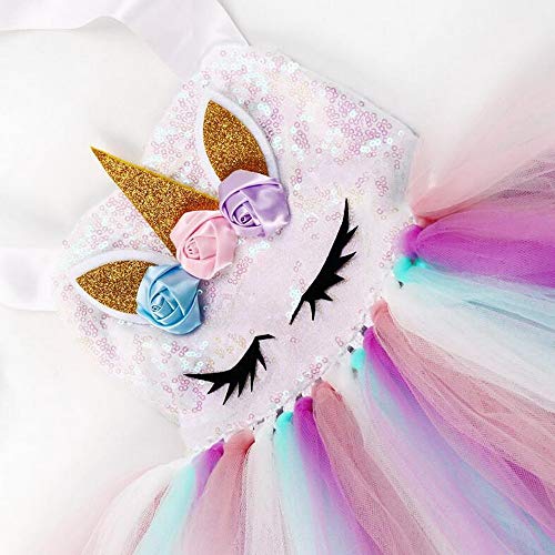 Girls Princess Unicorn Dress Up Kids Ballet Tutu Tulle Dress With Headband Horn Angel Wing