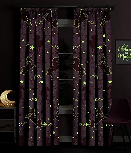 Cute Unicorn Curtain & Bedding Set | Glow In The Dark Design 