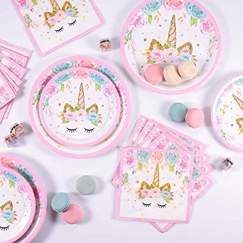 YANGTE Unicorn Tableware Paper Plates Napkins and Tablecloths, Unicorn Themed Birthday Party Supplies for Girls Kids Baby Shower Serve 16 Guests