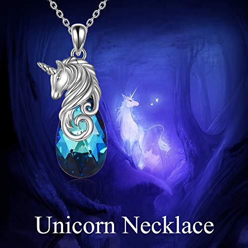 Pretty Unicorn Necklace With Blue Crystal 
