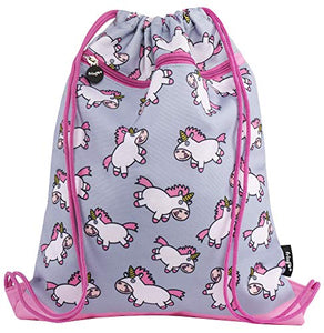 Unicorn Kids Drawstring Bag with Front Zipped Pocket | PE Kit Bag | Swimming Bag