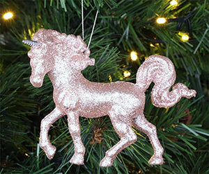 Glitter Covered Unicorn Christmas Tree Decoration | Rose Gold 