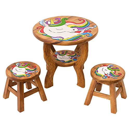 Children' s Solid Wooden Unicorn Table and Stools Set | Hand Painted