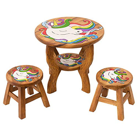 Children' s Solid Wooden Unicorn Table and Stools Set | Hand Painted