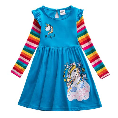 Unicorn Rainbow Long Sleeved Dress | Multi-coloured 